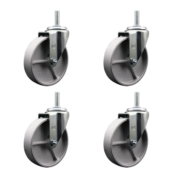 5 Inch Semi Steel Wheel Swivel 58 Inch Threaded Stem Caster Set Service Caster